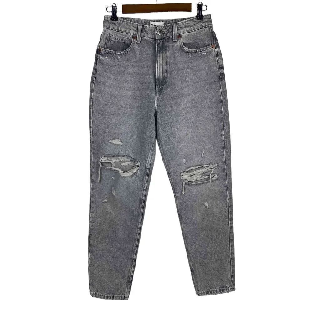 Zara Acid Washed Distressed Gray Jeans size 6